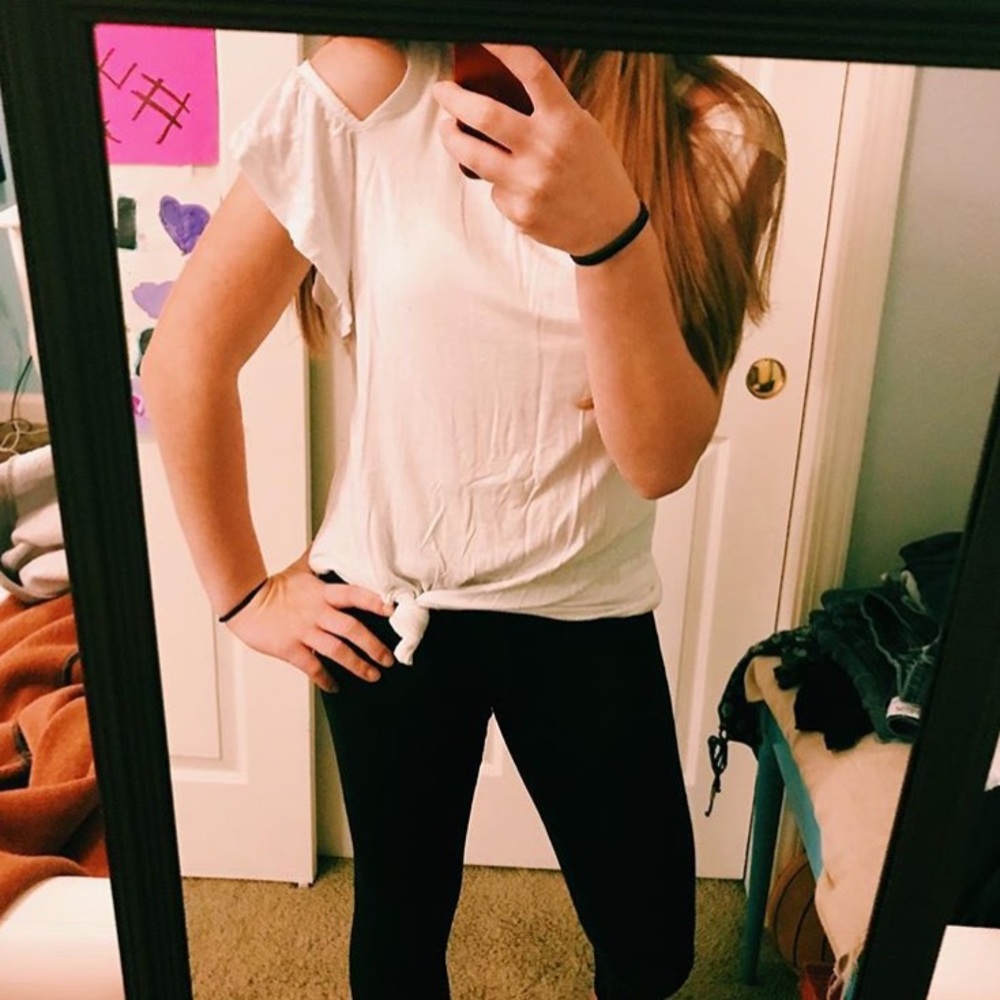 White cold shoulder top